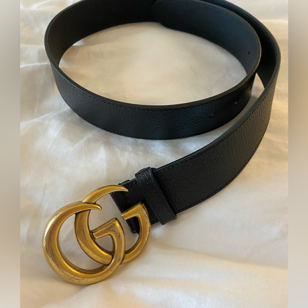 Black Leather Wide Gucci Belt - 80cm, Women’s Small
